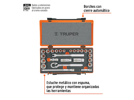 Juego de copas milimétrico Truper 13954, mando 3/8