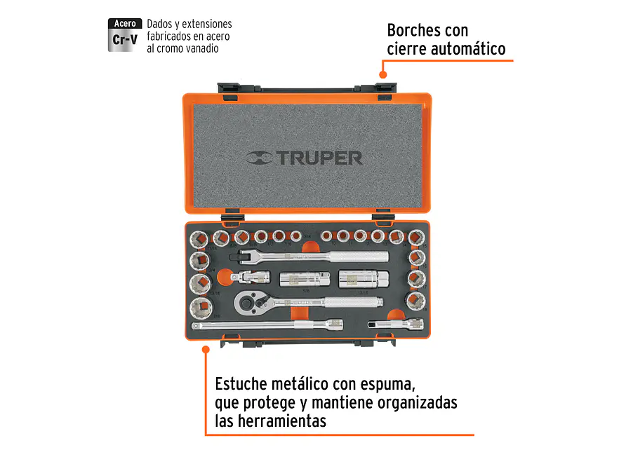 Juego de copas milimétrico Truper 13954, mando 3/8