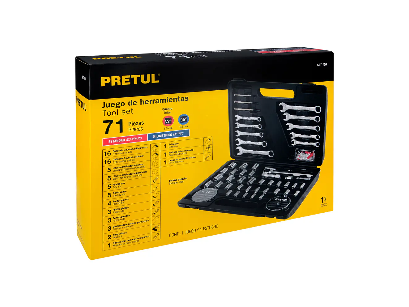 Juego de herramientas y copas Pretul 22980 1/4 y 3/8  71 piezas  SET-100  - Foto 5 | aztools.co