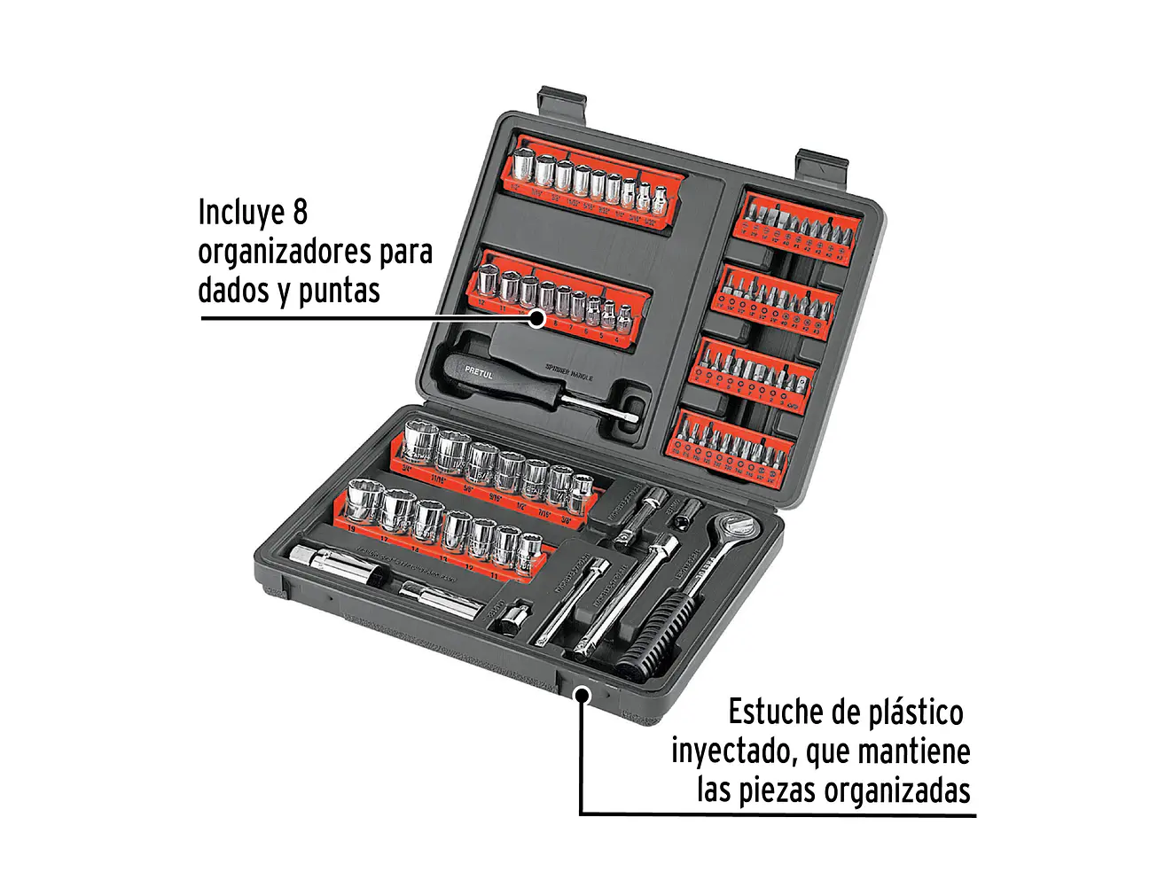Set de puntas y copas, 90 piezas, Pretul PRETUL 22977 - Foto 2 | aztools.co