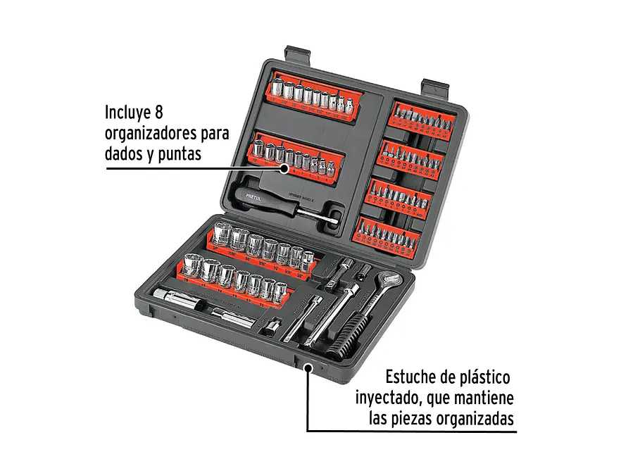 Set de puntas y copas, 90 piezas, Pretul PRETUL 22977 - Foto 2 | aztools.co