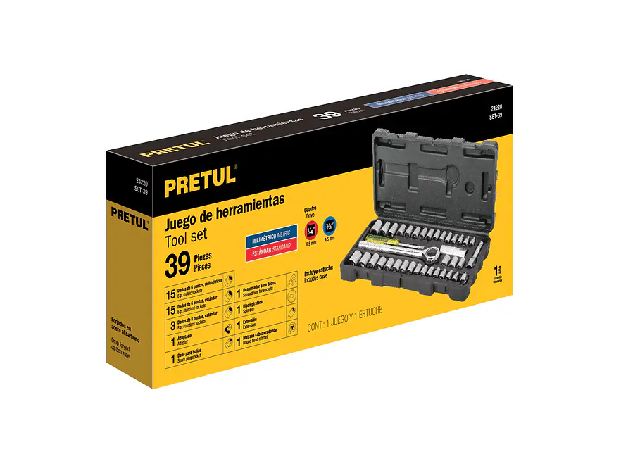 Juego de copas Pretul 24220 39 piezas con ratchet profesional - Foto 6 | aztools.co