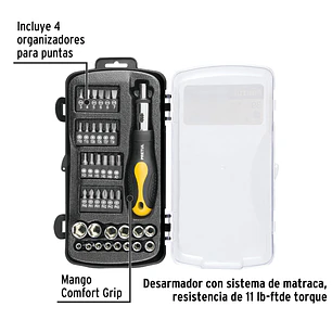 Juego de ratchet Pretul 23971, copas y puntas, 39 piezas, 