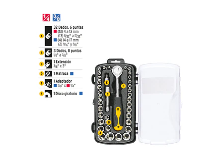 Juego de ratchet y copas Pretul 23969, 39 piezas,  - Foto 3 | aztools.co