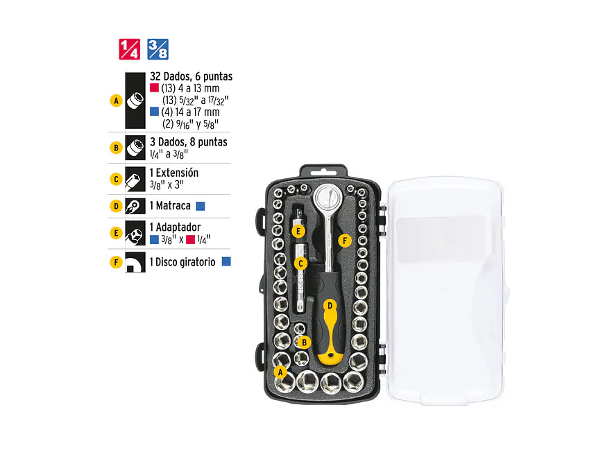 Juego de ratchet y copas Pretul 23969, 39 piezas,  - Foto 3 | aztools.co