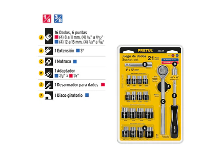 Juego de mecánico 21 piezas con matraca | Pretul 21162 - Foto 4 | aztools.co