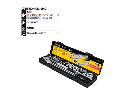 Juego de mecánico Pretul 21172, 16 piezas en pulgadas, 1/2
