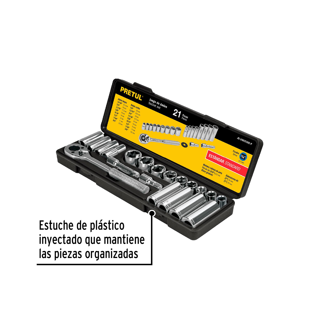 Juego de mecánico Pretul 21191, 21 piezas 3/8