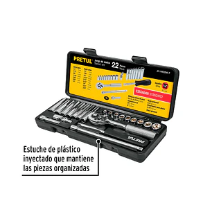 Juego de herramienta para mecánico Pretul 23980, 22 piezas 1/4
