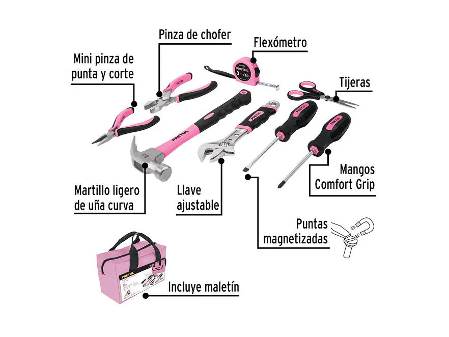 Juego de herramientas para dama, 8 piezas, Pretul PRETUL 21251 - Foto 2 | aztools.co