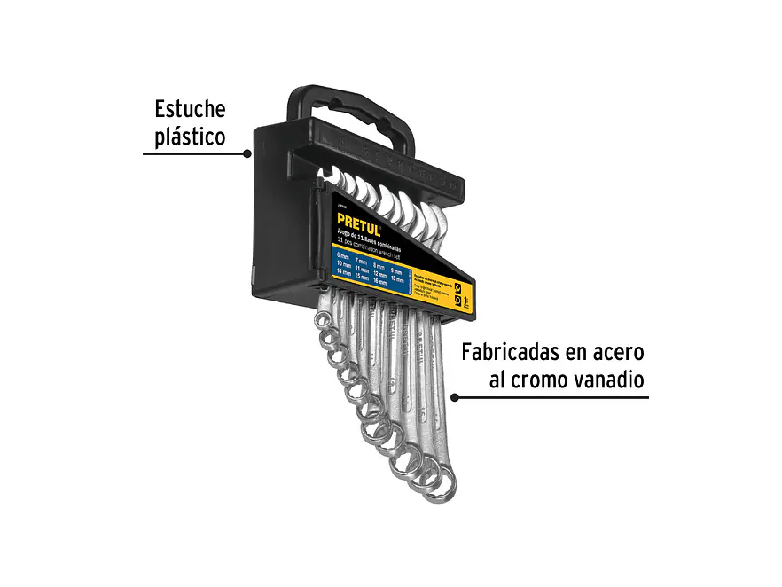 Juego de llaves mixtas 11 piezas, milimétricas, Pretul 21991 - Foto 2 | aztools.co