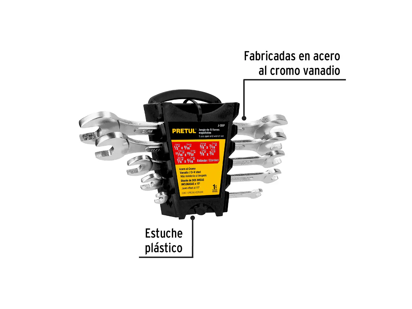 Juego de llaves boca fija pulgadas 5 piezas, Pretul 22000 - Foto 2 | aztools.co