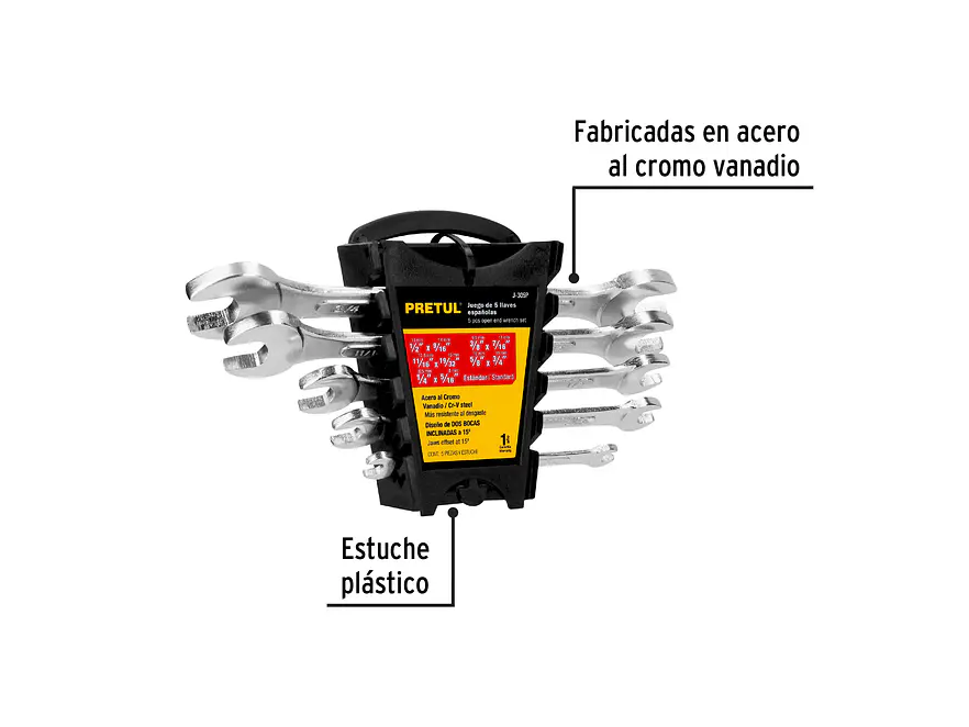 Juego de llaves boca fija pulgadas 5 piezas, Pretul 22000 - Foto 2 | aztools.co