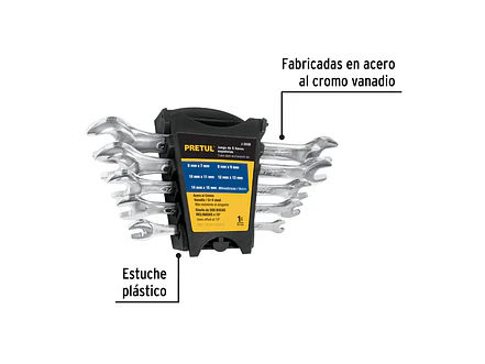 Juego de llaves boca fija 5 piezas milimétricas Pretul 22001 - Foto 2 | aztools.co