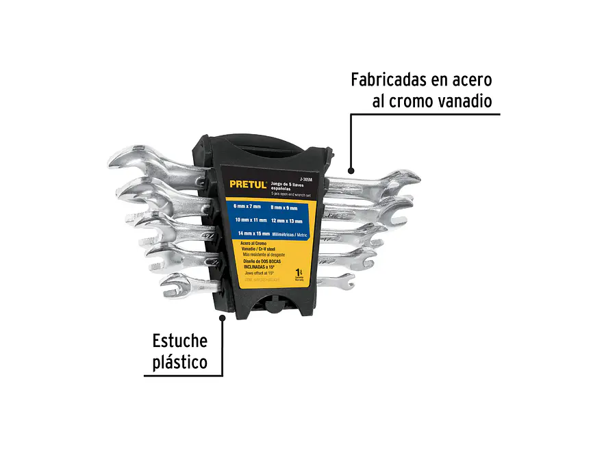 Juego de llaves boca fija 5 piezas milimétricas Pretul 22001 - Foto 2 | aztools.co