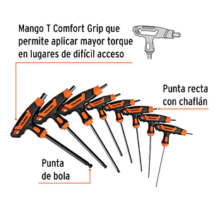 Juego de 8 llaves allen mango T Truper 100933, punta de bola,2 a 10 mm