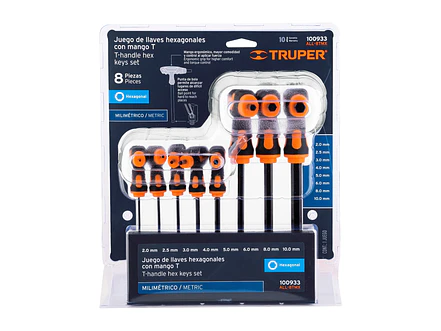 Juego de 8 llaves allen mango T Truper 100933, punta de bola,2 a 10 mm
