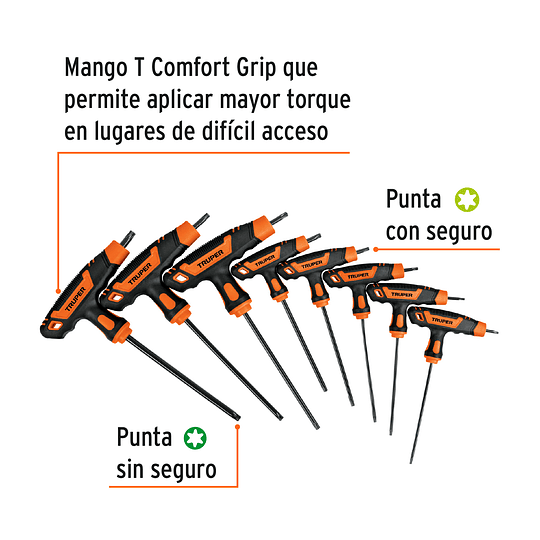 Juego de 8 llaves torx mango T, T9-T40