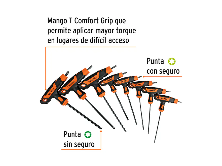 Juego de 8 llaves torx mango T Truper 100935, T9-T40