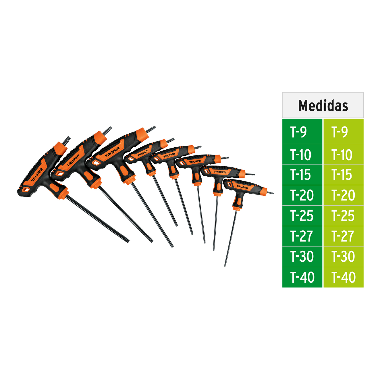 Juego de 8 llaves torx mango T Truper 100935, T9-T40
