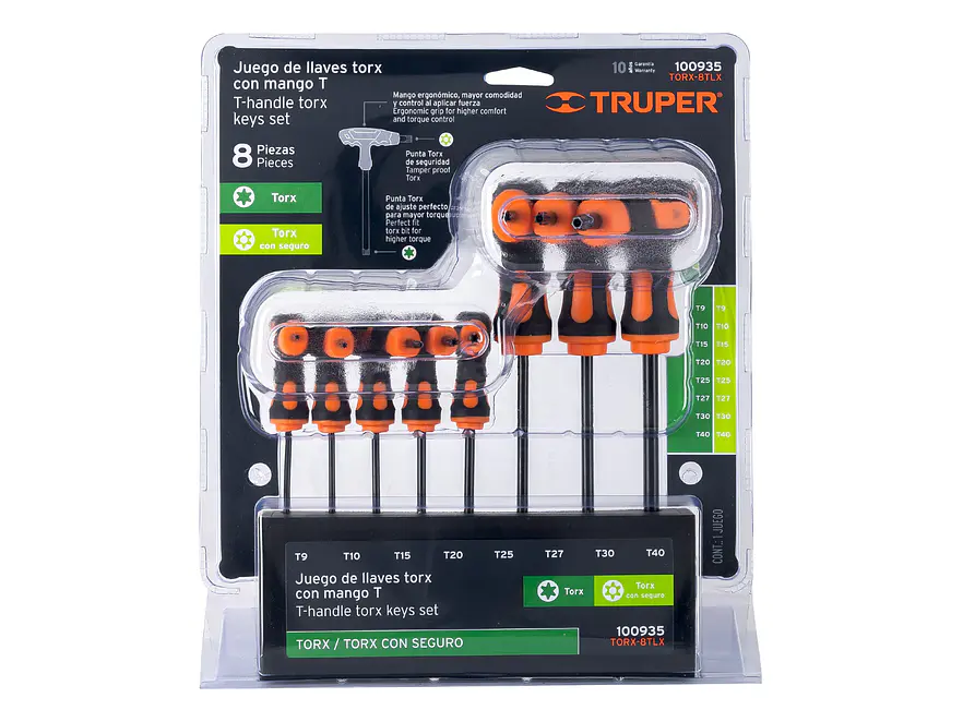 Juego de 8 llaves torx mango T Truper 100935, T9-T40