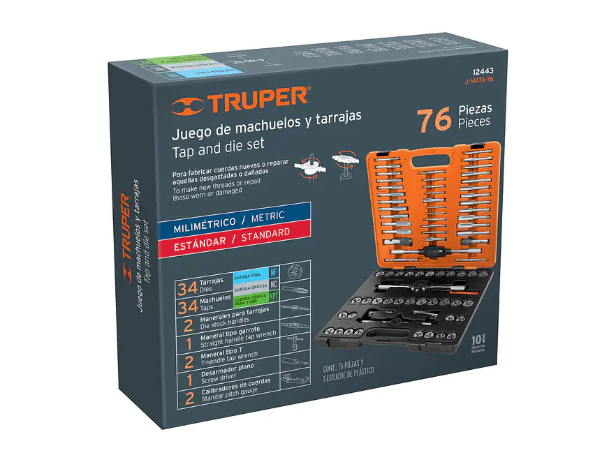 Juego de machos y tarrajas Truper 12443, 76 piezas  - Foto 3 | aztools.co
