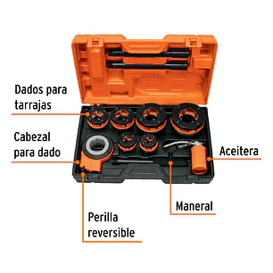 Juego de tarrajas para tubo 1/2 a 2 pulgadas Truper 13071, 8 piezas 