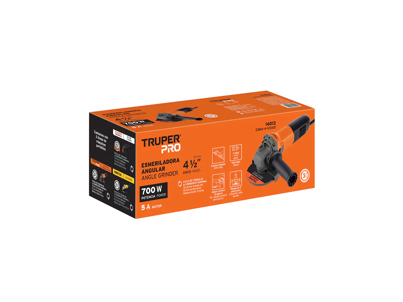 Pulidora angular 4-1/2 profesional Truper 14013 700W  - Foto 7 | aztools.co