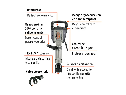Demoledor HEX 20 kg Truper 100893 55 JOULES 1600 W  Expert MADE-20NX  - Foto 2 | aztools.co