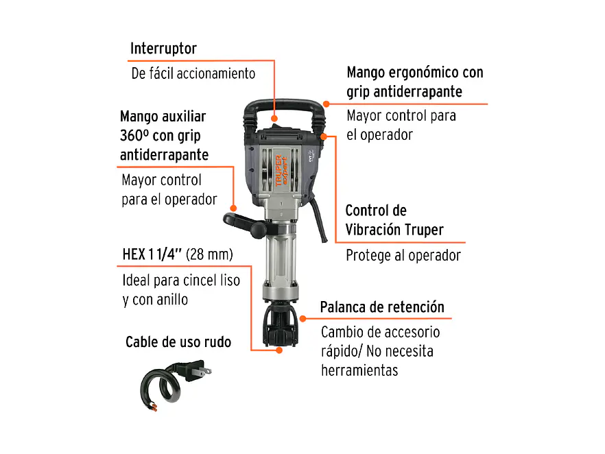 Demoledor HEX 20 kg Truper 100893 55 JOULES 1600 W  Expert MADE-20NX  - Foto 2 | aztools.co