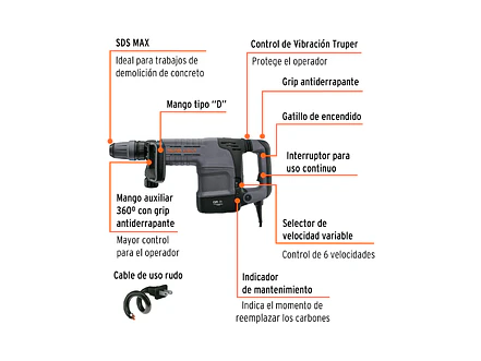 Demoledor SDS Max 10kg Truper 100891 , 25JOULES 1500W  MADE-10NX  - Foto 2 | aztools.co