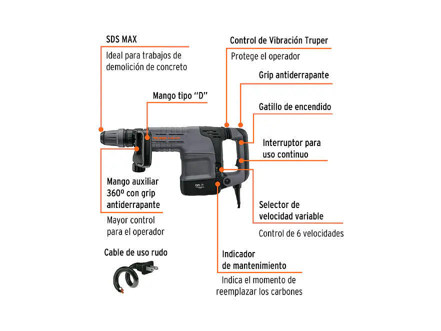 Demoledor SDS Max 10kg Truper 100891 , 25JOULES 1500W  MADE-10NX  - Foto 2 | aztools.co