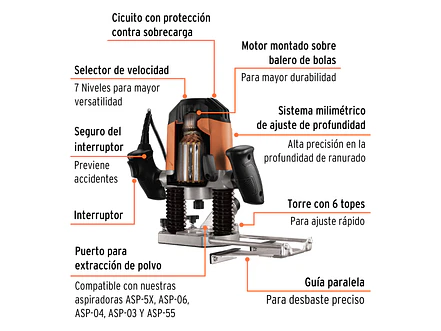 Router profesional Truper 100954, 1-3/4 HP