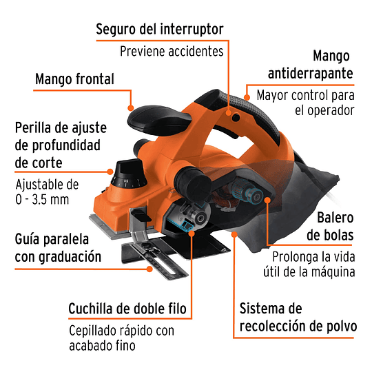 Cepillo eléctrico 3-1/4', profesional, 850 W TRUPER 100502