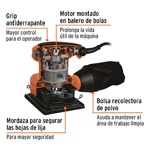 Lijadora profesional orbital Truper 16682, BSC-7 LIOR-1/4A2 naranja 60Hz 200W