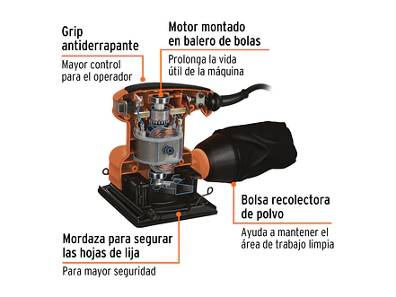 Lijadora profesional orbital Truper 16682, BSC-7 LIOR-1/4A2 naranja 60Hz 200W - Foto 2 | aztools.co