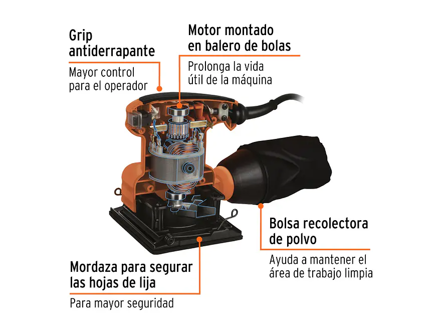 Lijadora profesional orbital Truper 16682, BSC-7 LIOR-1/4A2 naranja 60Hz 200W - Foto 2 | aztools.co