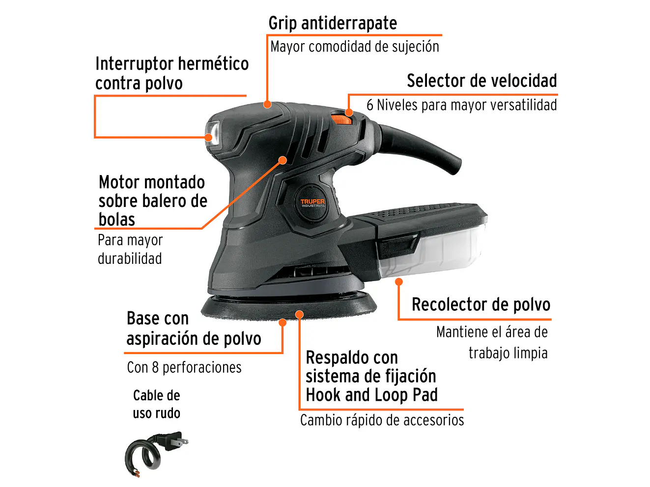 Lijadora roto orbital, 5', industrial, 260 W
