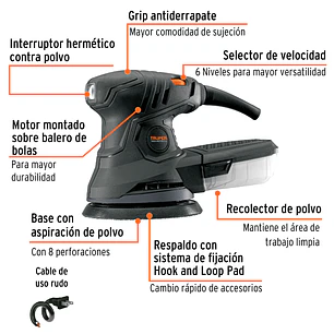 Lijadora roto orbital, 5', industrial, 260 W