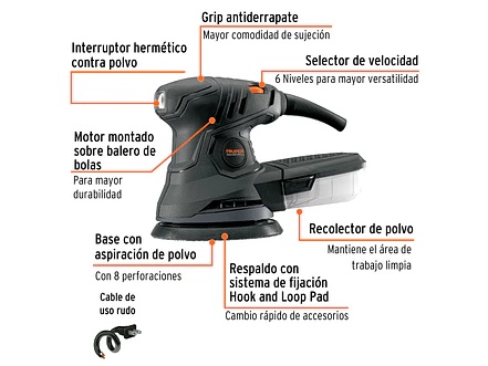 Lijadora roto orbital, 5', industrial, 260 W