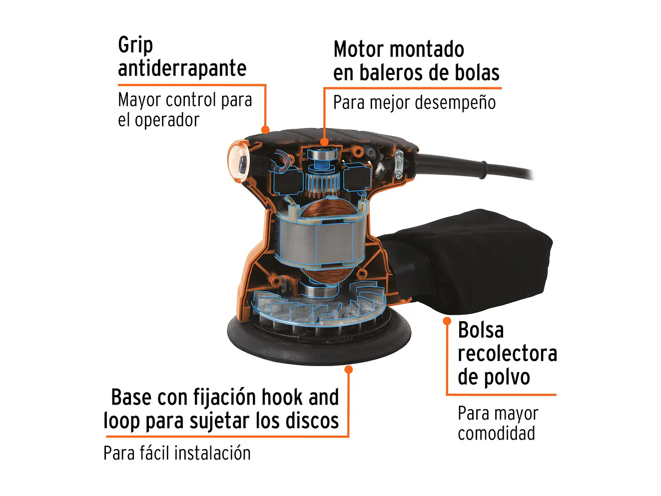 Lijadora roto orbital, 5', profesional, 260 W