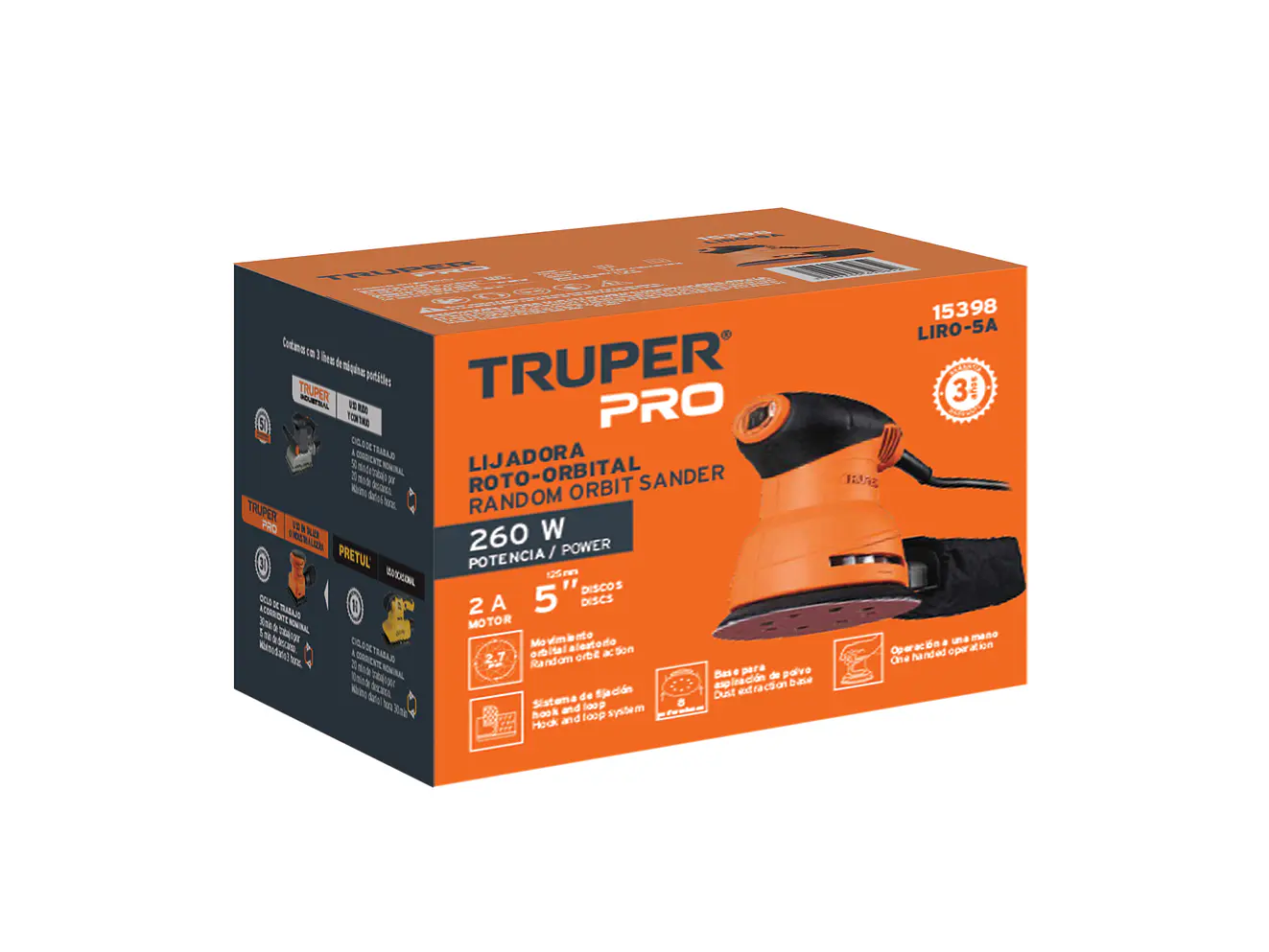 Lijadora roto orbital, 5', profesional, 260 W