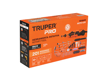 Mototool 150 W con 201 Accesorios Truper, MOTO-A2K 101669 - Potente y Versátil, Ideal para Diversas Aplicaciones