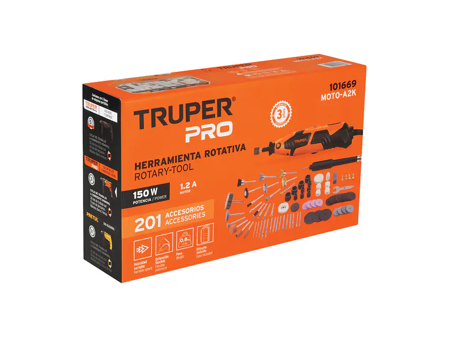 Mototool 150 W con 201 Accesorios Truper, MOTO-A2K 101669 - Potente y Versátil, Ideal para Diversas Aplicaciones
