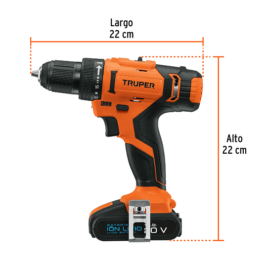 Taladro inalámbrico, batería ion litio 18 V, 3/8