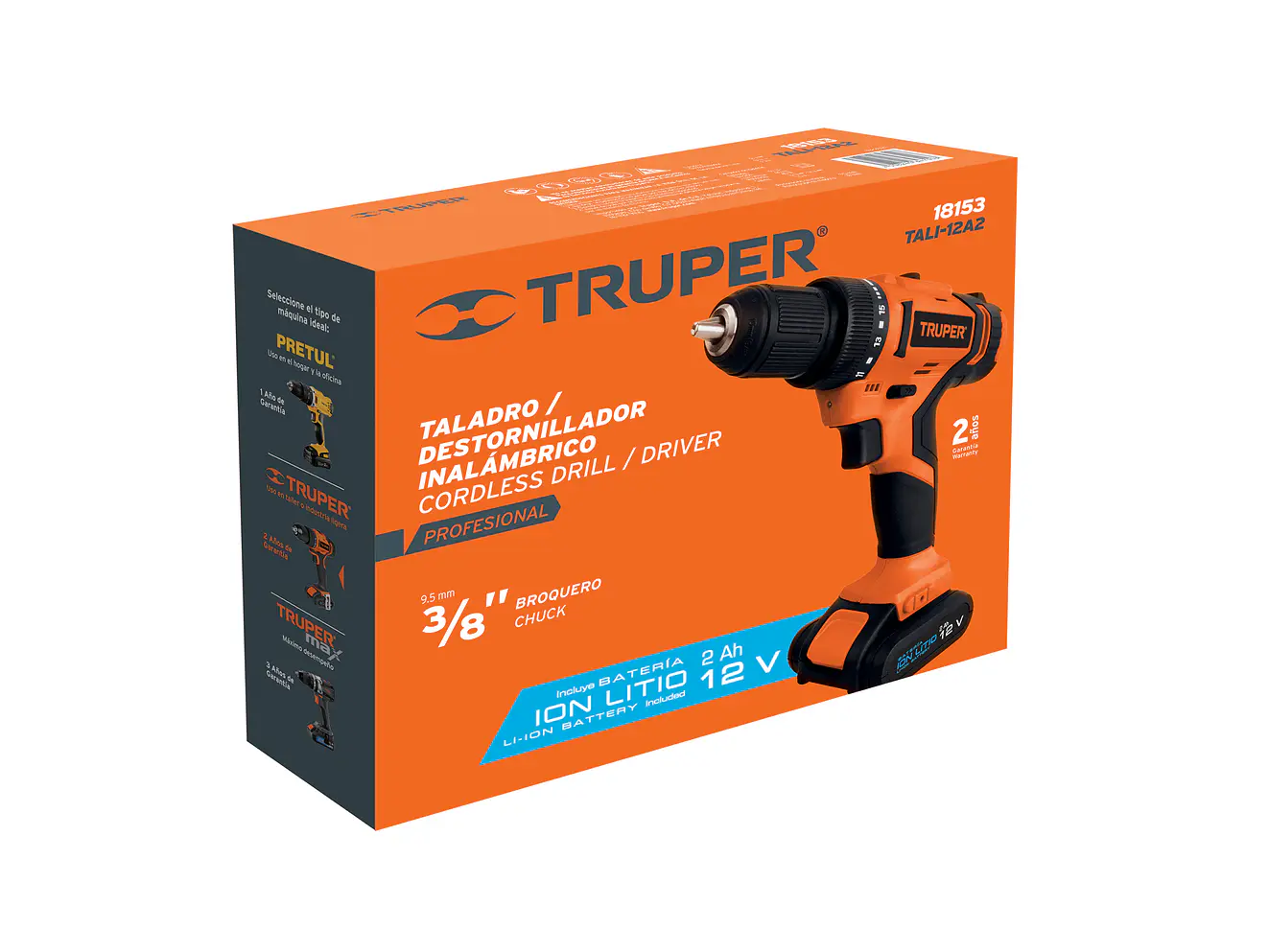 Taladro inalámbrico Truper 18153, batería ion litio, 12 V, 3/8