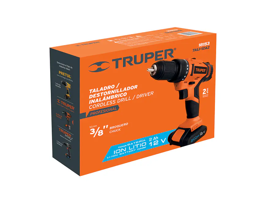 Taladro inalámbrico Truper 18153, batería ion litio, 12 V, 3/8