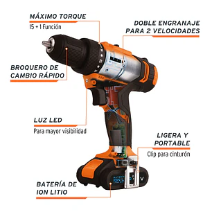 Taladro inalámbrico Truper 18153, batería ion litio, 12 V, 3/8