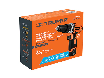 Taladro inalámbrico Truper 18653 compacto batería ion litio 12 V, 3/8