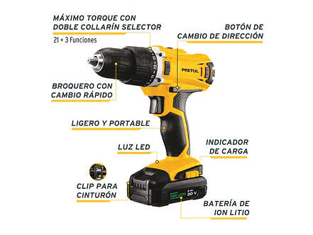 Rotomartillo inalámbrico Pretul 26117  1/2',batería ion litio 20V,Pretul